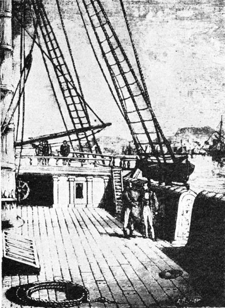 MORSE DESPIDIÉNDOSE DEL CAPITÁN DEL «SULLY». Cuando se le pedía un cuadro del «Sully», del que parece no existir ninguno, Morse indicaba este trabajo imaginativo de «Les Merveilles de la Science», de Louis Figuier. (París, 1867-69)