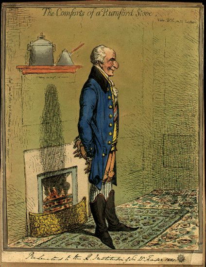 Caricatura de Thompson gozando el calor de uno de sus hogares