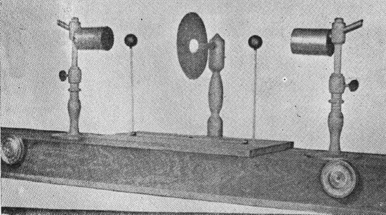 Modelo del equipo de Rumford para medir las propiedades radiantes de distintas superficies.