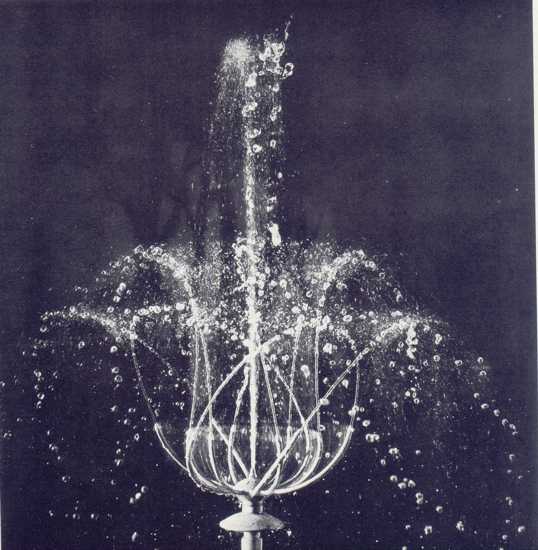 La estructura floreada de esta fuente en acción muestra la fluidez controlable de la materia en su estado líquido. Las moléculas de los sólidos están demasiado juntas entre si, y los de los gases demasiado sueltos para permitirse tan graciosas cabriolas.